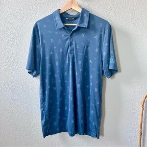 Travis Mathew Blue Here For A Good Time Drinks Collared Golf Polo Top, Size L